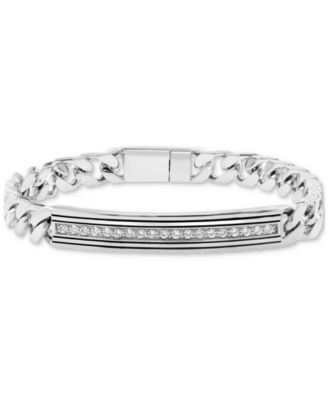 EFFY Collection - Men's Zircon Horizontal Bar Cuban Chain Link Bracelet (7/8 ct. t.w.) in Sterling Silver