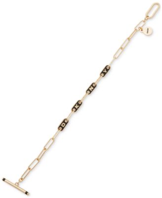 DKNY - Gold-Tone Black Enamel Initial Logo Open Link Toggle Bracelet
