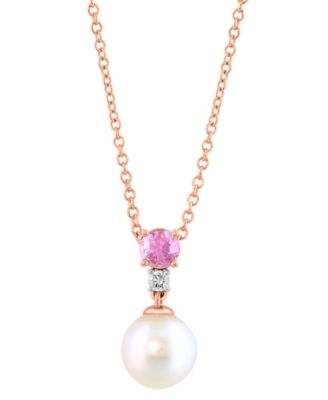 EFFY Collection - Cultured Freshwater Pearl (7-1/2mm), Pink Sapphire (1/4 ct. t.w.) & Diamond Accent 18" Pendant Necklace in 14k Rose Gold