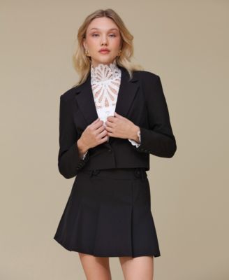 Avec Les Filles - Women's Peak-Lapel Cropped Blazer