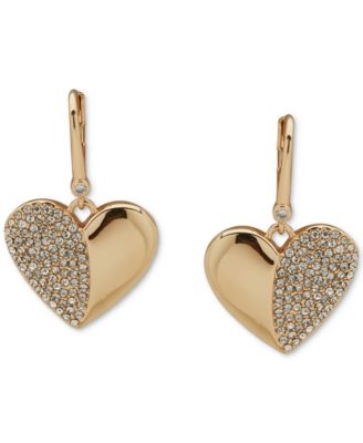 DKNY - Gold-Tone Pav&eacute; Puffy Heart Drop Earrings