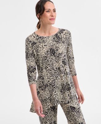 JM Collection - Petite Splash Cheetah Knit Swing Top