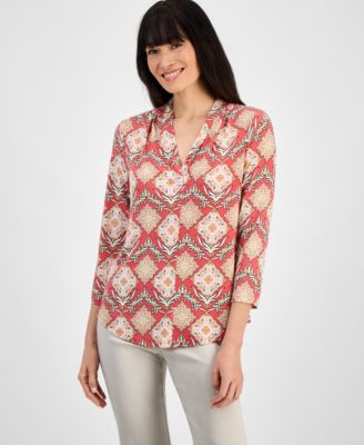 JM Collection - Petite Adrianna Azulejos V-Neck Top