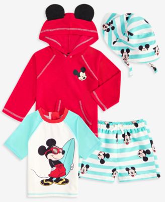 Disney - Baby Boy 4-Pc. Mickey Rash Guard Shirts, Swim Trunks, Hat & Hooded Coverup Set
