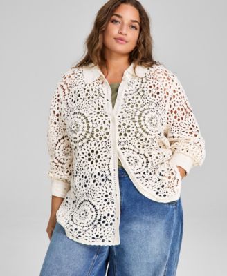 And Now This - Plus Size Cotton Crocheted Blouse