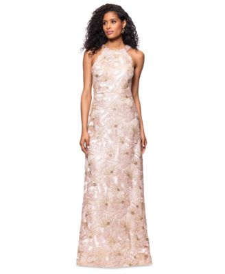 Betsy & Adam - Petite Sleeveless Floral Sequin Sheath Gown