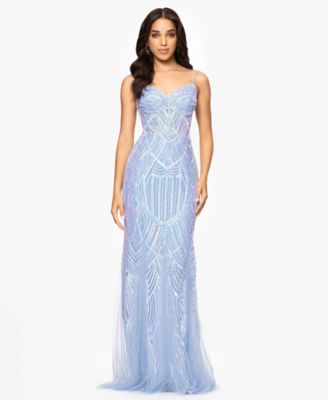 Blondie Nites - Juniors' Sequin-Mesh Floor-Sweeping Gown