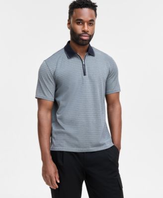 KARL LAGERFELD PARIS - Men's Performance Stripe Zip Polo Shirt