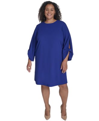 Calvin Klein - Plus Size Jewel-Neck Bow-Sleeve Shift Dress