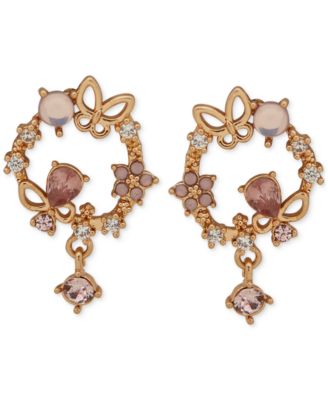 lonna & lilly - Gold-Tone Glass Stone & Cubic Zirconia Meadow Motif Circle Drop Earrings