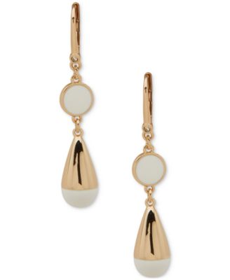 DKNY - Gold-Tone White Enamel Double Drop Leverback Earrings