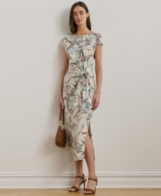 Lauren Ralph Lauren - Women's Tie-Front Print Boatneck Midi Dress