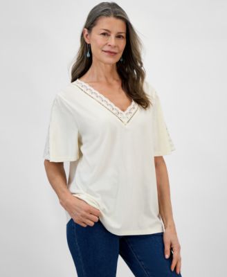 Style & Co - Women's Lace-Trim V-Neck Top, Exclusively at Macy's