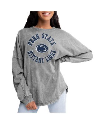 Gameday Couture - Women's Gray Penn State Nittany Lions Playing Around Faded Wash Oversized Long Sleeve T-shirt
