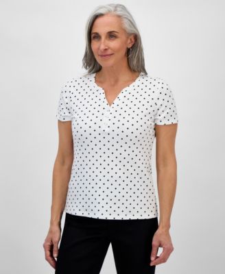 Style & Co - Petite Major Dot Short-Sleeve Henley Top