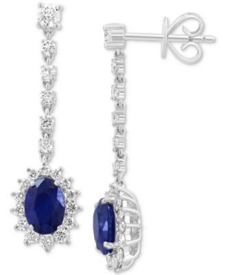 EFFY Collection - Sapphire (1-7/8 ct. t.w.) & Diamond (3/4 ct. t.w.) Halo Drop Earrings in 14k White Gold