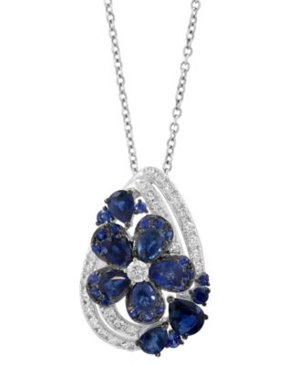 EFFY Collection - Sapphire (1-7/8 ct. t.w.) & Diamond (1/3 ct. t.w.) Flower Pendant Necklace in 14k White Gold , 17" + 1" extender