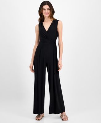 Anne Klein - Petite Faux-Wrap Sleeveless Jumpsuit
