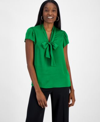 Bar III - Women's Tie-Front Flutter-Sleeve Blouse