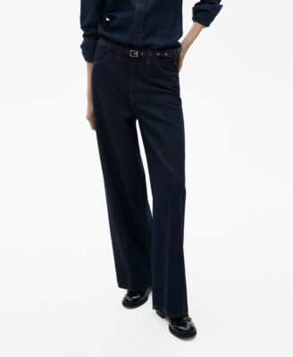MANGO - Women's Belted Rinse-Wash Wide Leg Jeans