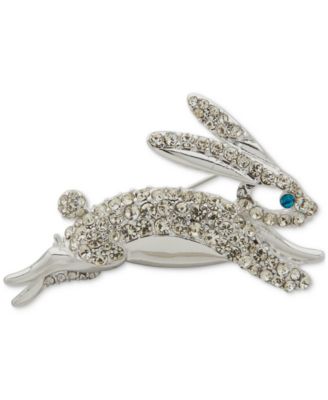 Anne Klein - Silver-Tone Crystal Leaping Bunny Pin