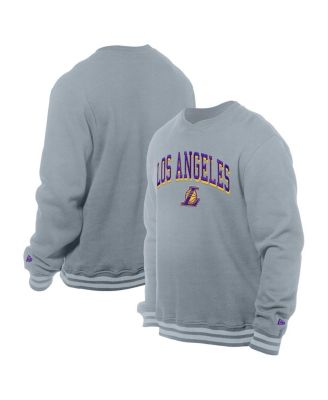 New Era - Men's Gray Los Angeles Lakers Chenille Cross Over Pullover Sweatshirt