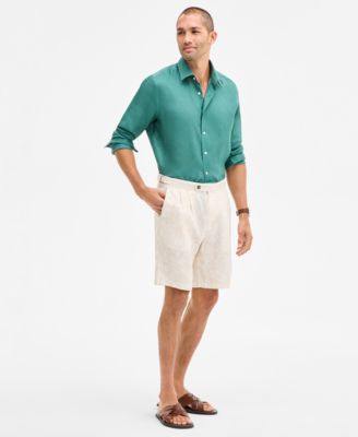 Club Room - Men's Paisley Pleated Linen 9" Shorts