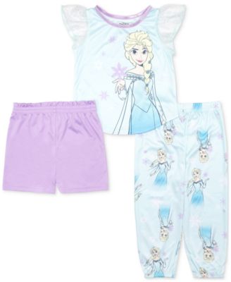 Frozen - Toddler Girls Short-Sleeve Frill Top, Shorts & Jogger Pants Pajamas, 3 Piece Set