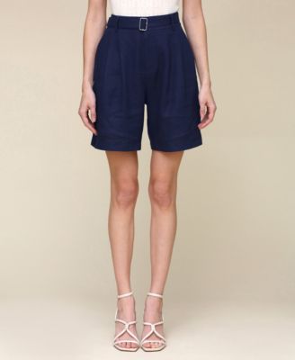 Avec Les Filles - Women's Belted Linen-Blend Shorts