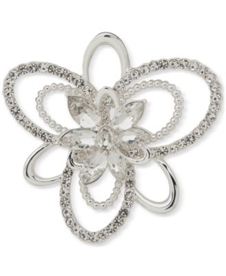 Anne Klein - Silver-Tone Crystal Cluster Flower Pin