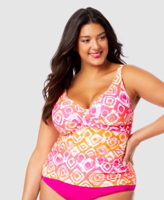 Anne Cole - Plus Size Tie-Dyed Foulard Underwire Draped Tankini Top