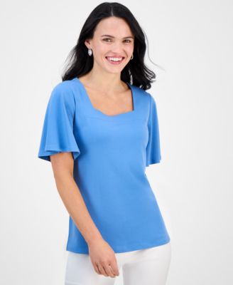JM Collection - Petite Flutter-Sleeve Square-Neck Top, Exclusively at Macy's