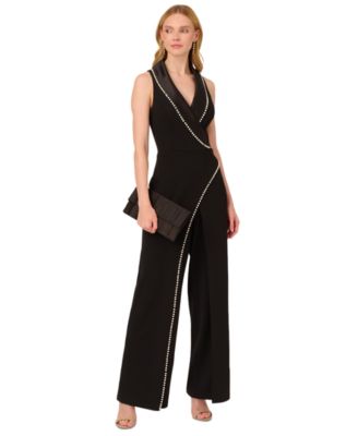 Adrianna Papell - Women's Imitation Pearl Crepe Tuxedo Jumpsuit