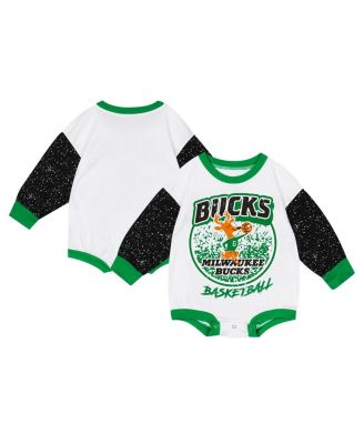Mitchell & Ness - Baby Boys and Girls White Milwaukee Bucks Hardwood Classics Posterboard Oversize Long Sleeve Bodysuit
