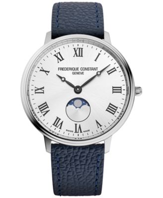 Frederique Constant - Men's Classics Quartz Moonphase Blue Leather Strap Watch 39mm