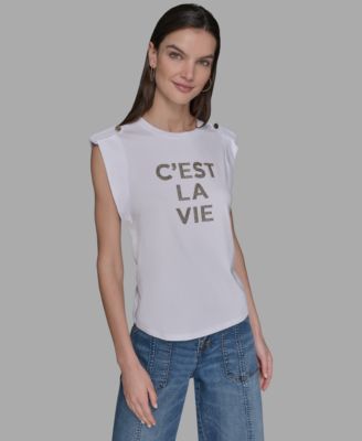 KARL LAGERFELD PARIS - Petite C'est La Vie Studded Top