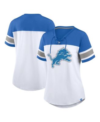 Fanatics - Women's White/Blue Detroit Lions Athena Rhinestone Lace-Up V-Neck T-Shirt