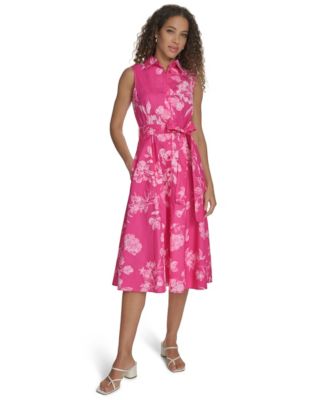 Calvin Klein - Women's Printed Cotton Tie-Waist Shirtdress