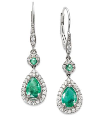 Macy's - Gemstones and Diamond (1/3 ct. t.w.) Pear Drop Earrings in 14k Gold