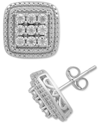 Macy's - Diamond Cluster Stud Earrings (1/10 ct. t.w.) in Sterling Silver