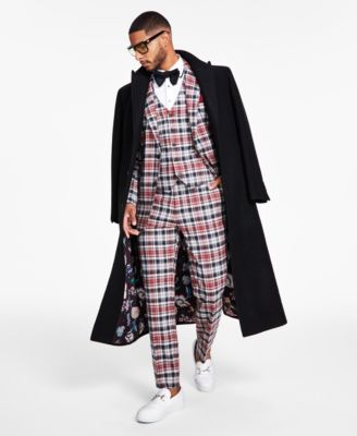 Tayion Collection - Men's Classic-Fit Plaid Overcoat