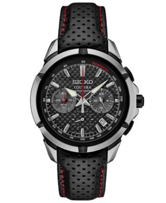 Seiko - Men's Chronograph Coutura Black Perforated Leather Strap Watch 42mm
