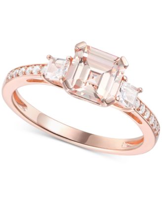 Macy's - Lab-Grown Morganite (1-3/8 ct. t.w.) & Lab-Grown White Sapphire (1/3 ct. t.w.) Three Stone Ring in 14k Rose Gold-Plated Sterling Silver (Also in Additional Gemstones)
