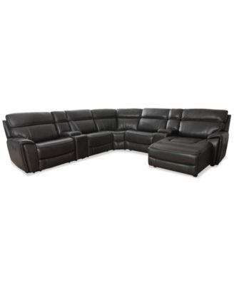 Furniture - 132.5" 7-Pc. Leather Sectional with 2 Power Recliners, Chaise and 2 Consoles