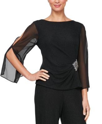 Alex Evenings - Women's Metallic-Knit Split-Sleeve Blouse