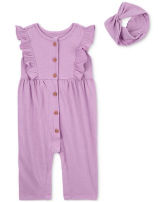 Carter's - Baby Girls Soft Crinkle Jumpsuit & Headwrap, 2 Piece Set