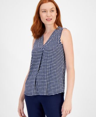 Anne Klein - Women's Pleated-Neck Printed Sleeveless Top