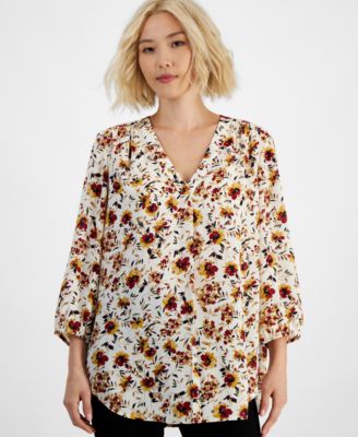 Jones New York - Petite 3/4-Sleeve Floral-Print Kelly Blouse