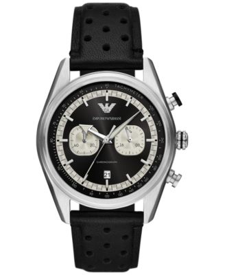 Emporio Armani - Men's Chronograph Black Perforated Leather Strap Watch 42mm
