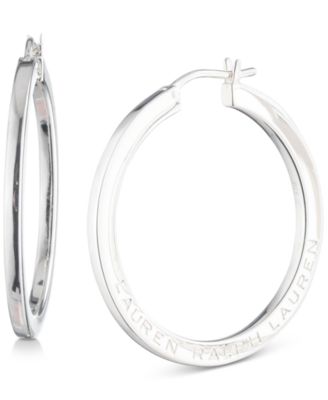 Ralph Lauren - Sterling Silver Medium Logo-Etched Intertwined Hoop Earrings, 1.4"